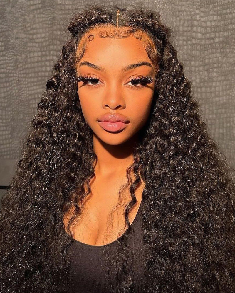 Jerry Curly Natural Black 13x4 HD Lace Frontal Double Drawn Human Hair Wig