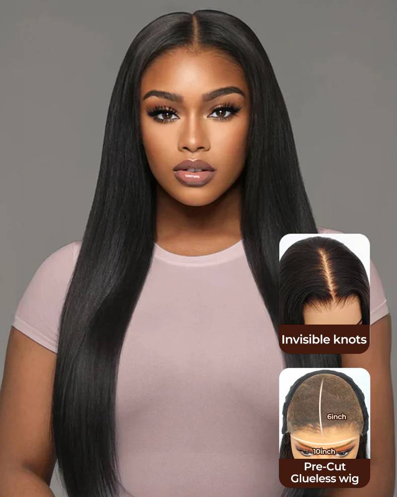 Straight Natural Black Easy-Wear 10x6 Parting Max Pre-Cut Lace Frontal Human Hair Wigs