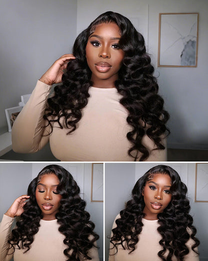 Loose Wave Natural Black Easy-Wear 10x6 Parting Max Pre-Cut Lace Human Hair Wigs