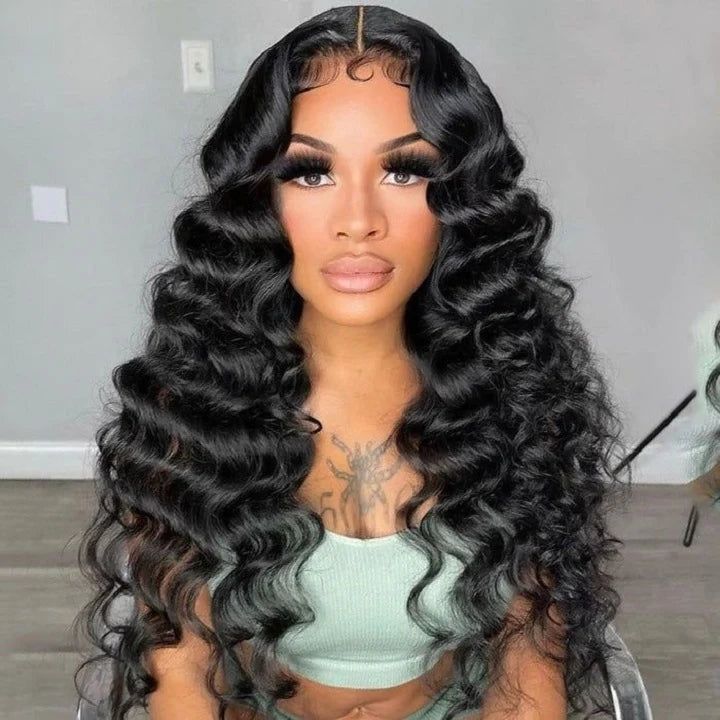 Loose Wave Natural Black Easy-Wear 10x6 Parting Max Pre-Cut Lace Human Hair Wigs