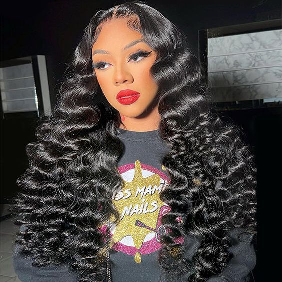 Loose Wave Natural Black 13x6 Lace Frontal Human Hair Wig Free Parting