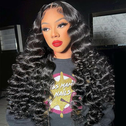 Loose Wave Natural Black 4x4 Lace Glueless Human Hair Wig Middle Part