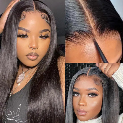 Straight Natural Black Easy-Wear 10x6 Parting Max Pre-Cut Lace Frontal Human Hair Wigs