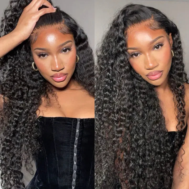 10x6 Parting Max Lace Water Wave Easy-Wear Lace Frontal Mini Knots Natural Black Human Hair Wigs