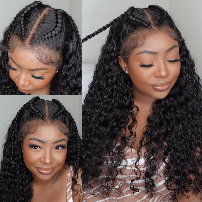 10x6 Parting Max Lace Water Wave Easy-Wear Lace Frontal Mini Knots Natural Black Human Hair Wigs