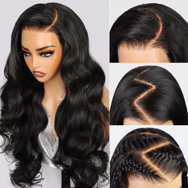 Body Wave Natural Black 13x4 Lace Front Human Hair Wig With Bleached Knots