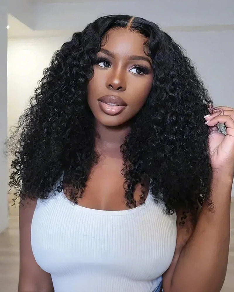 Deep Wave Natural Black Curly Glueless 4x4 Lace Human Hair Wigs