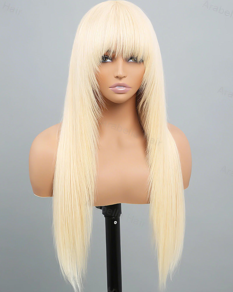 613 Blonde Non-Lace Layered Straight Machine Made Lightweight Human Hair Wig With Chic Gradient Color Options