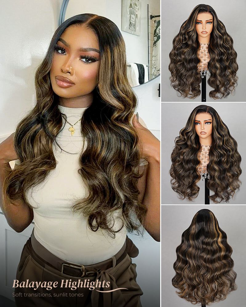 Balayage Highlight Color  Body Wave 6x5/13x4 Lace Front Human Hair Wig Free Part