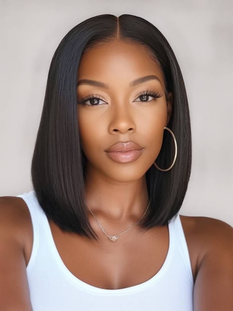 Short Bob 13x4 Lace Front Natural Black Human Hair Wig Free Part