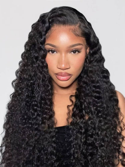 Deep Wave Natural Black 13x4 Lace Frontal Human Hair Wig