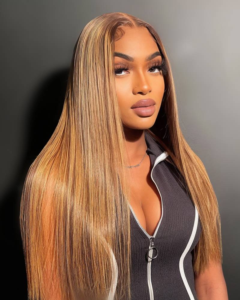 Honey Blonde with Piano Highlights Colored Straight 13x4 Lace Front Human Hair Wig