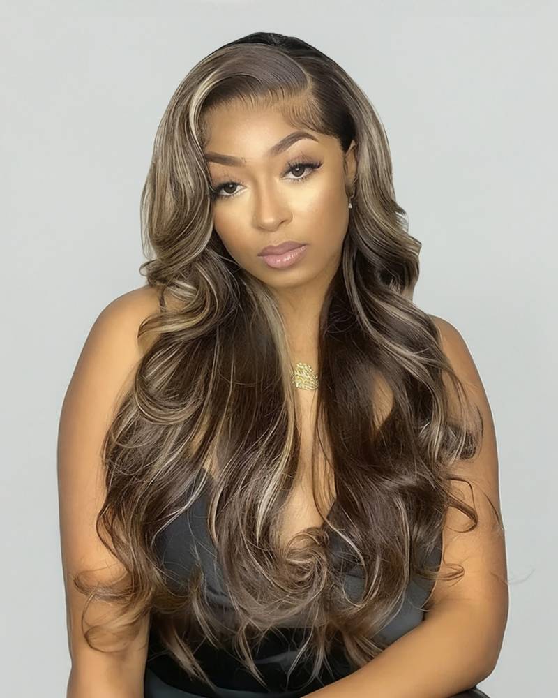 Balayage Highlight Colored Body Wave 13x6 Lace Frontal Human Hair Wigs