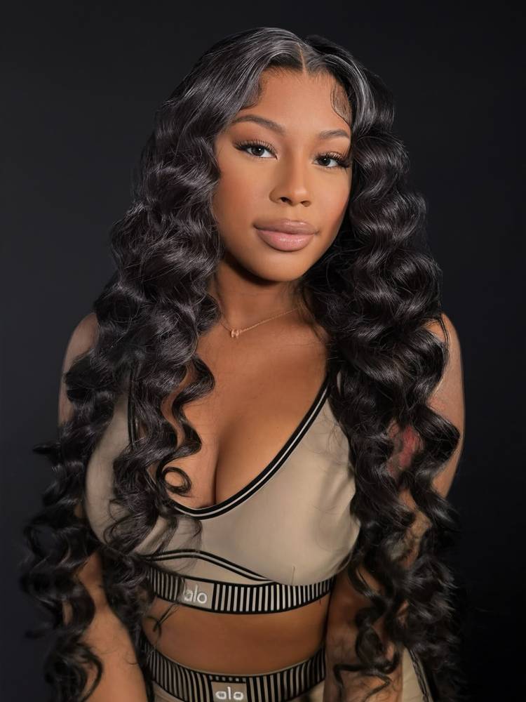 Loose Wave Natural Black 13x6 Lace Frontal Human Hair Wig Free Parting