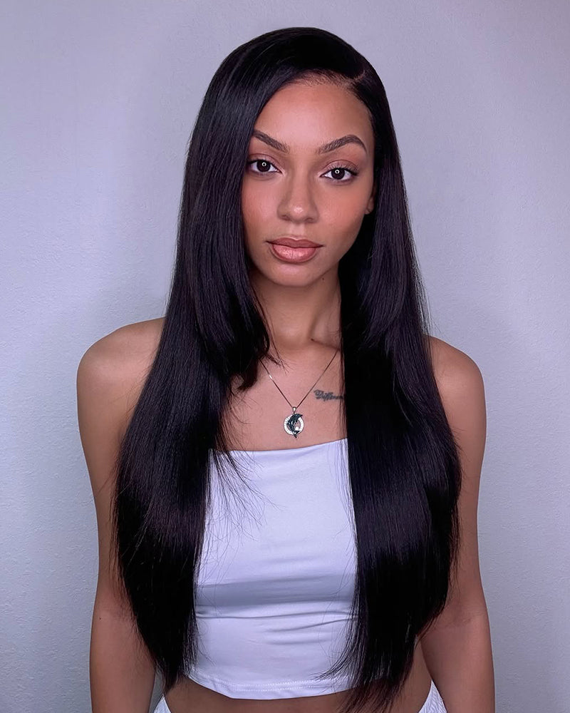 Silky Straight Natural Black 13x6 Lace Frontal Human Hair Wig Free Part