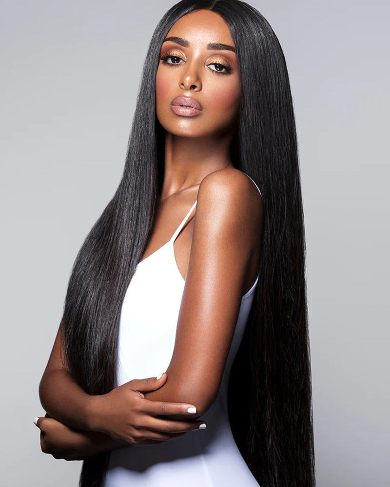 { ARABELLA LUXURY} 6x5 Pre-Cut Glueless Lace 36 Inches Long Length Easy-Wear Straight Natural Black Human Hair Wig