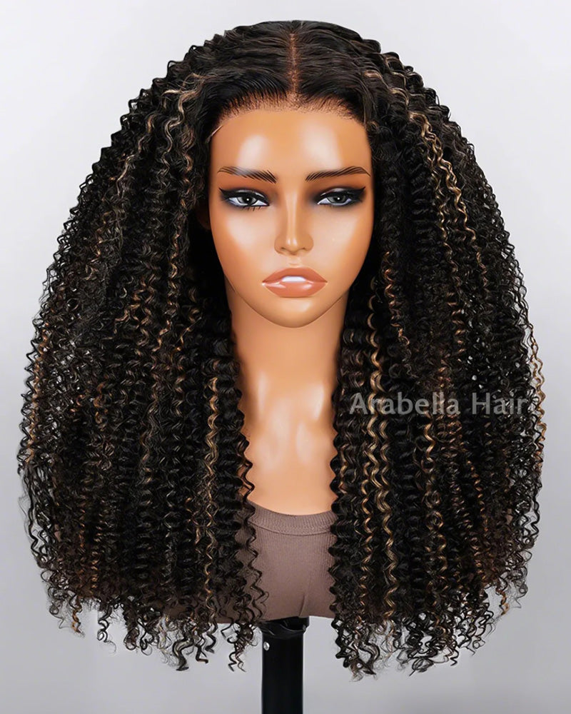 Afro Curly Highlight Colored 13x4 Lace Front Human Hair Wigs