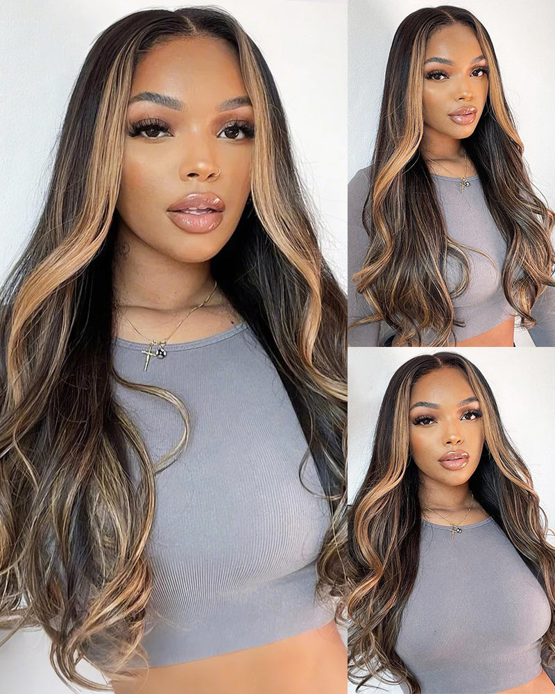 Highlight Mix Color Body Wave 4x4 Lace Glueless Human Hair Wig Middle Part