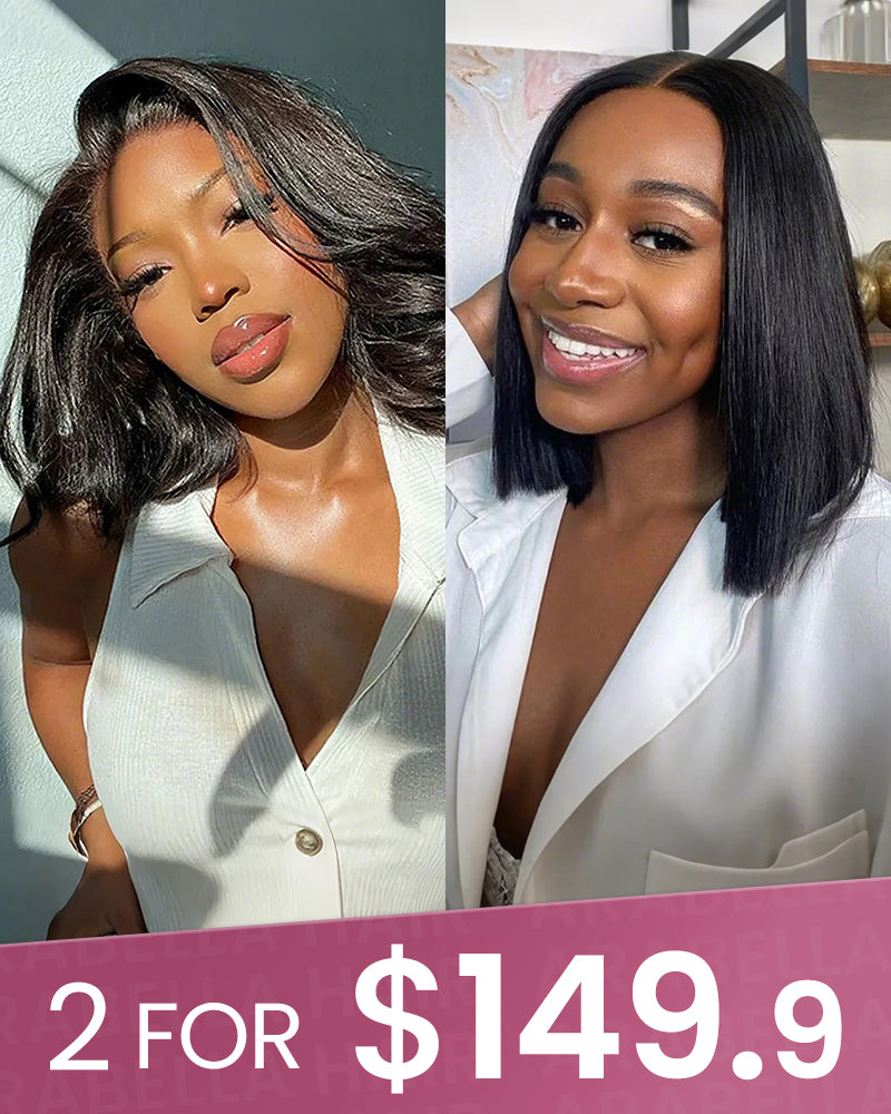 12&quot; 6x5 Pre-Cut Lace Curly Bob Wig + 12&quot; 6-Inch Deep Lace Straight Bob Wig