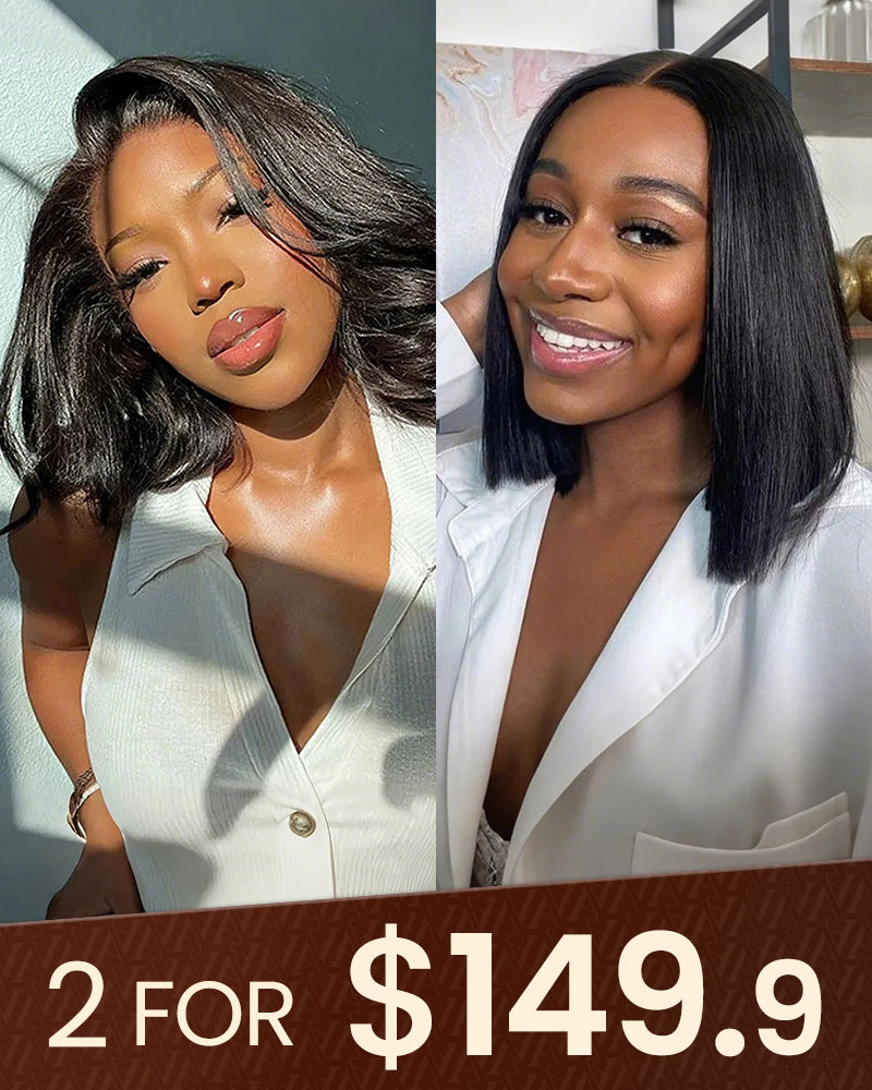 12&quot; 6x5 Pre-Cut Lace Curly Bob Wig + 12&quot; 6-Inch Deep Lace Straight Bob Wig