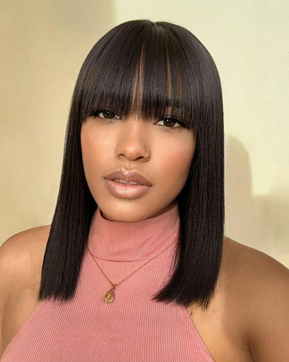 12&quot; 6x5 Lace Highlights Straight Bob Wig + 14&quot; Straight Bob Wig With Bangs