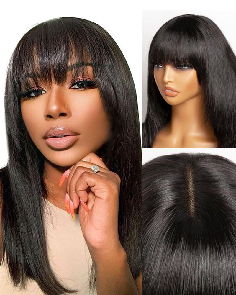 12&quot; 6x5 Lace Highlights Straight Bob Wig + 14&quot; Straight Bob Wig With Bangs