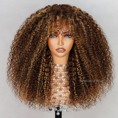 Ombre Kinky Curly on sale Human Hair Wig w/Bangs