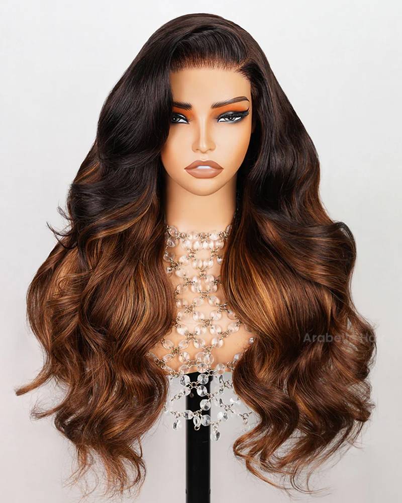 Chestnut Brown Ombre Colored Loose Body Wave Glueless 6x5 Pre-Cut LaceHuman Hair Wig