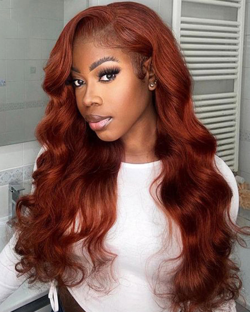 Reddish Auburn Brown Color Body Wave 13x4/6x5 Pre-cut Lace Front Human Hair Wig