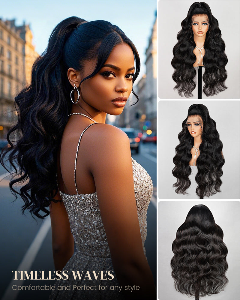 360 Full Lace Natural Black Body Wave Human Hair Wig Free Part