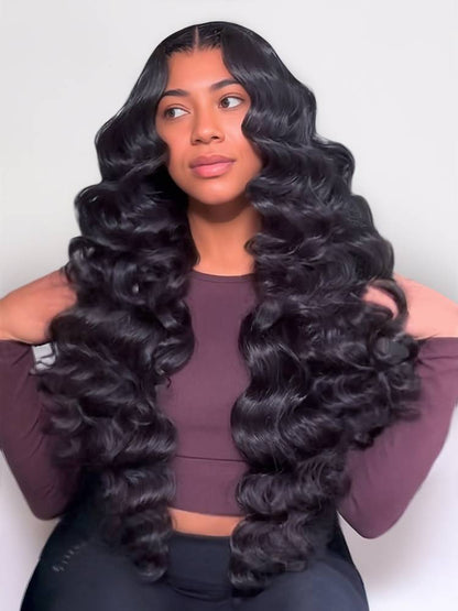 Loose Wave Natural Black 360 Lace Frontal Human Hair Wig Free Part