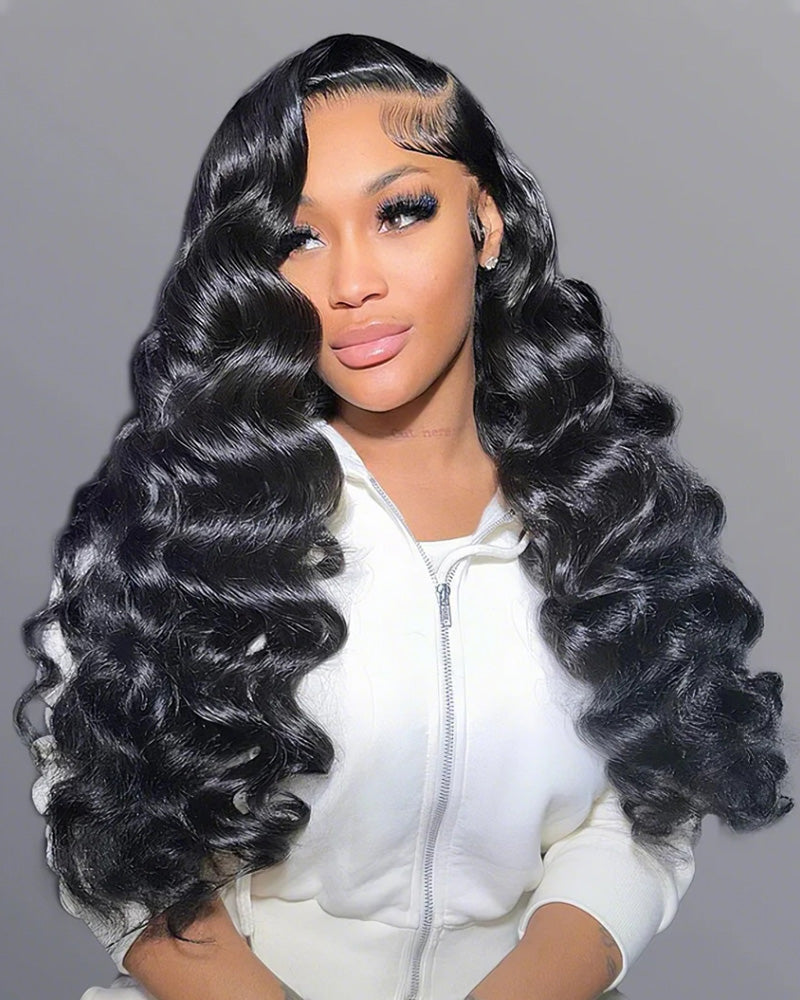 Loose Wave Natural Black 360 Lace Frontal Human Hair Wig Free Part