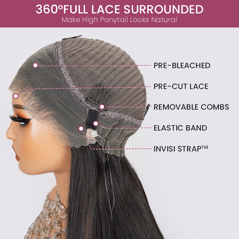 360 Full Lace Frontal Body Wave Wig - Free Part Human Hair Wig with Baby Hair Natural Black