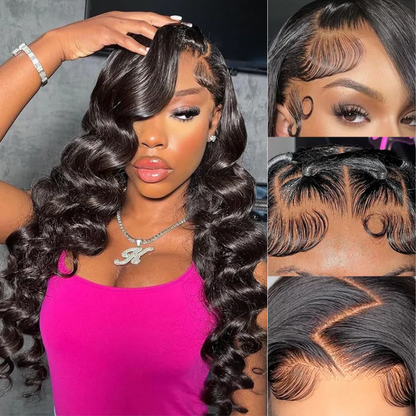 Loose Wave Natural Black 360 Lace Frontal Human Hair Wig Free Part