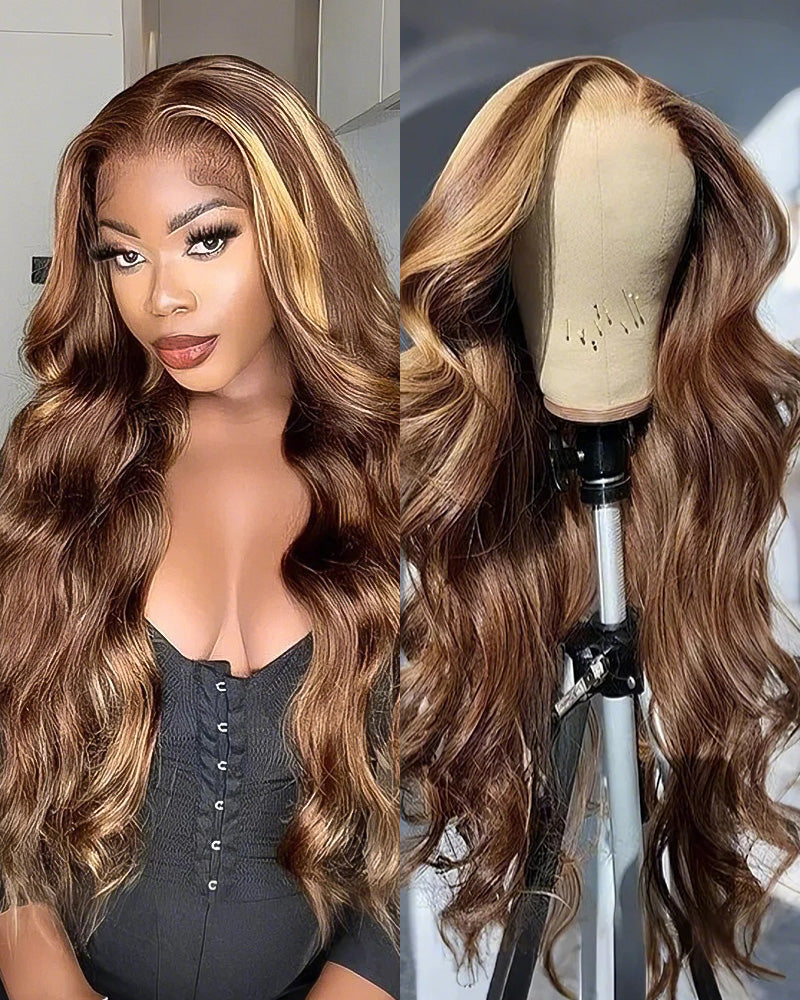 【30&quot; Super Sale】Minimalist Color Series Glueless 13x4 Lace Front Pre-Bleached Knots Blonde and Brown Highlight Colored Body Wave/Straight Human Hair Wig