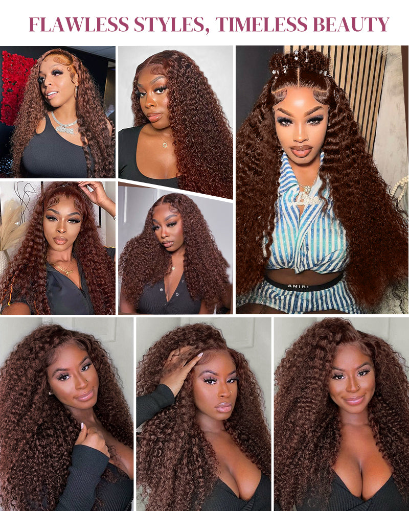 Chestnut Brown Color Water Wave Curly 13x4/6x5 Lace Human Hair Wig Free Parting