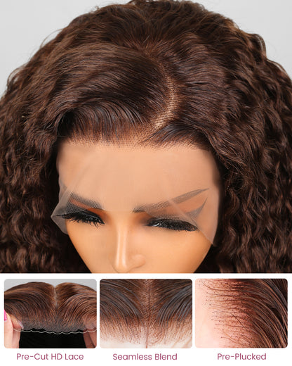 Chestnut Brown Color Water Wave Curly 13x4/6x5 Lace Human Hair Wig Free Parting