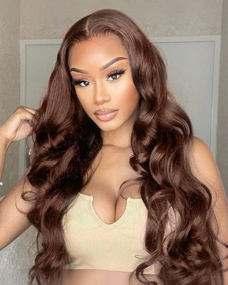 【Flash Sale】4x4 Lace Closure Chestnut Dark Brown Color Straight/Body Wave Human Hair Wig