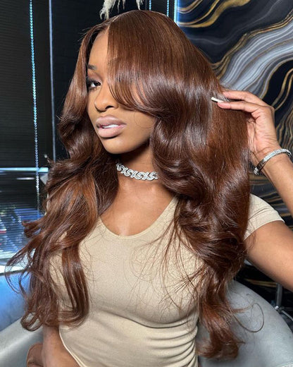 【Flash Sale】4x4 Lace Closure Chestnut Dark Brown Color Straight/Body Wave Human Hair Wig