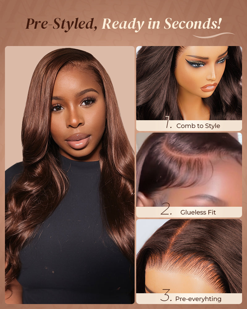 Pure-Luxe™ Dark Brown Colored Glueless 13x6 Ultra-Dense Silky Straight/Body WaveHuman Hair Wig Pre-Cut Lace