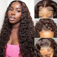 Glueless 13x4 Chestnut Dark Brown Lace Front Water Wave Glueless Wig Pre Plucked Human Hair Wigs