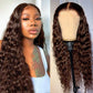 Glueless 13x4 Chestnut Dark Brown Lace Front Water Wave Glueless Wig Pre Plucked Human Hair Wigs