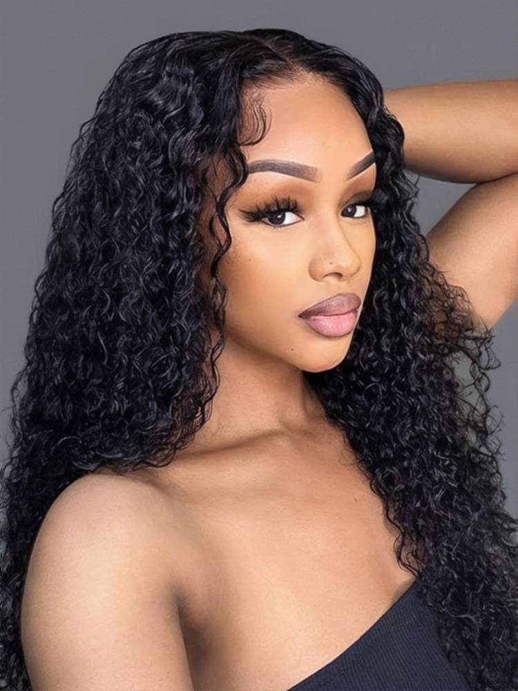 Jerry Curly Natural Black Glueless 4x4 Lace Closure Human Hair Wig