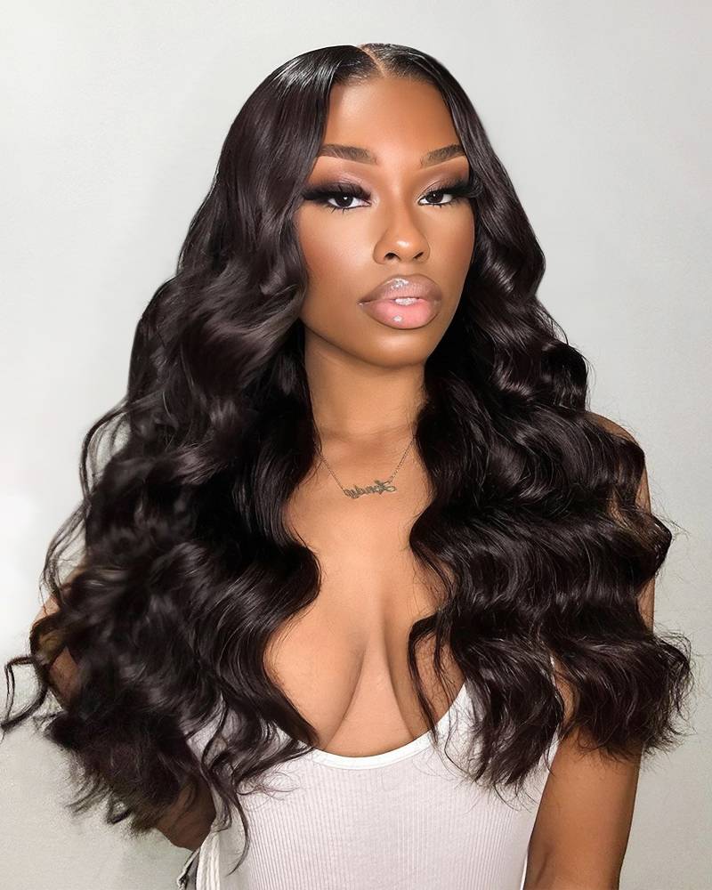 Loose Wave Natural Black 4x4 Lace Glueless Human Hair Wig Middle Part