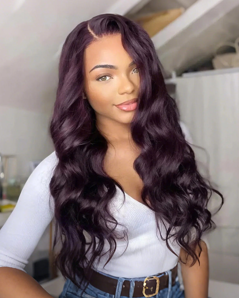 Dark Purple Plum Color Wigs - Body Wave 13x4 Lace Frontal Wigs Preplucked Human Hair Wigs