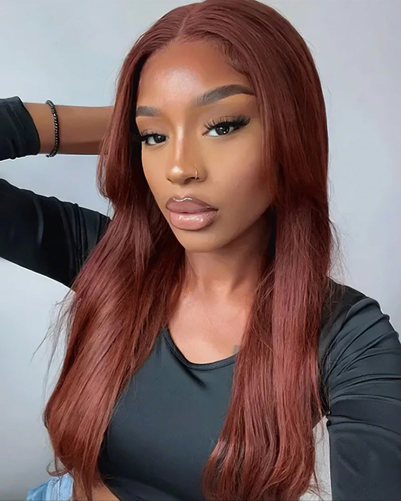 Red Reddish Brown Auburn Colored Straight 13x4 Lace Front Human Hair Wig