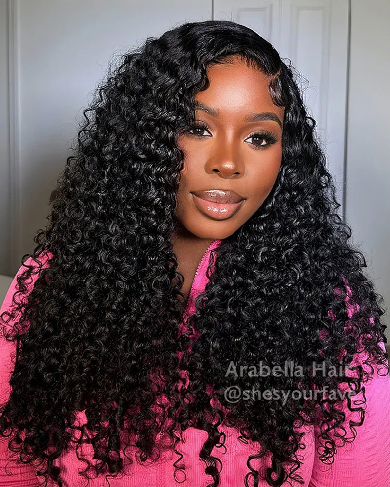 Jerry Curly Natural Black 5x5 Lace Closure Glueless Human Hair Wig Middle Part