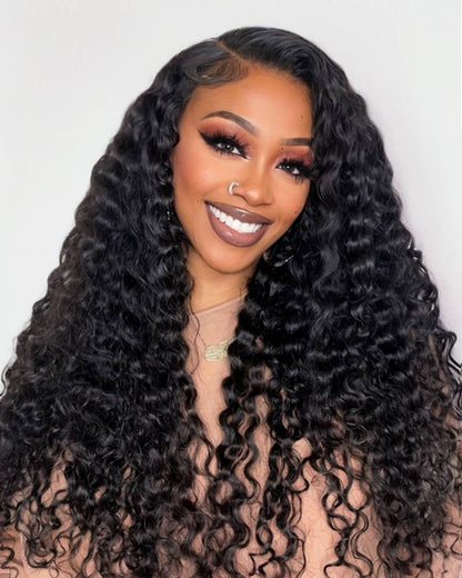 Deep Wave Natural Black Glueless 6x5 Pre-cut Lace Human Hair Wigs