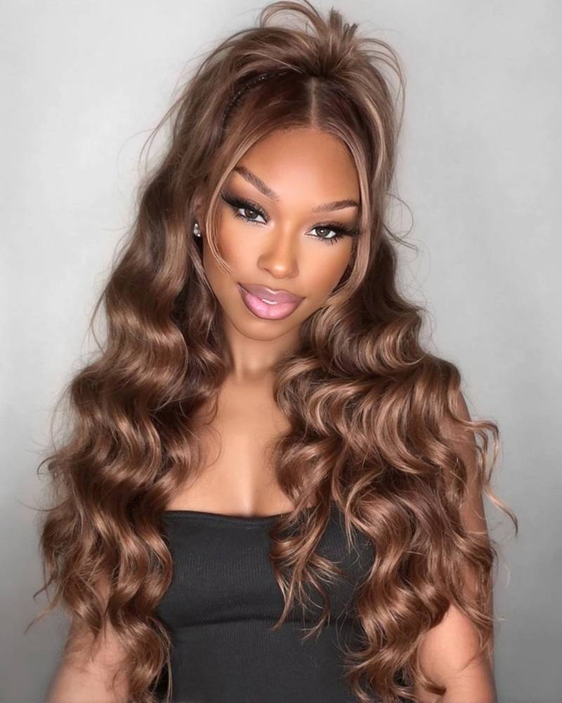 Honey Blonde Piano Highlight Color Glueless Pre-cut 6x5 Lace Body Wave Human Hair Wigs