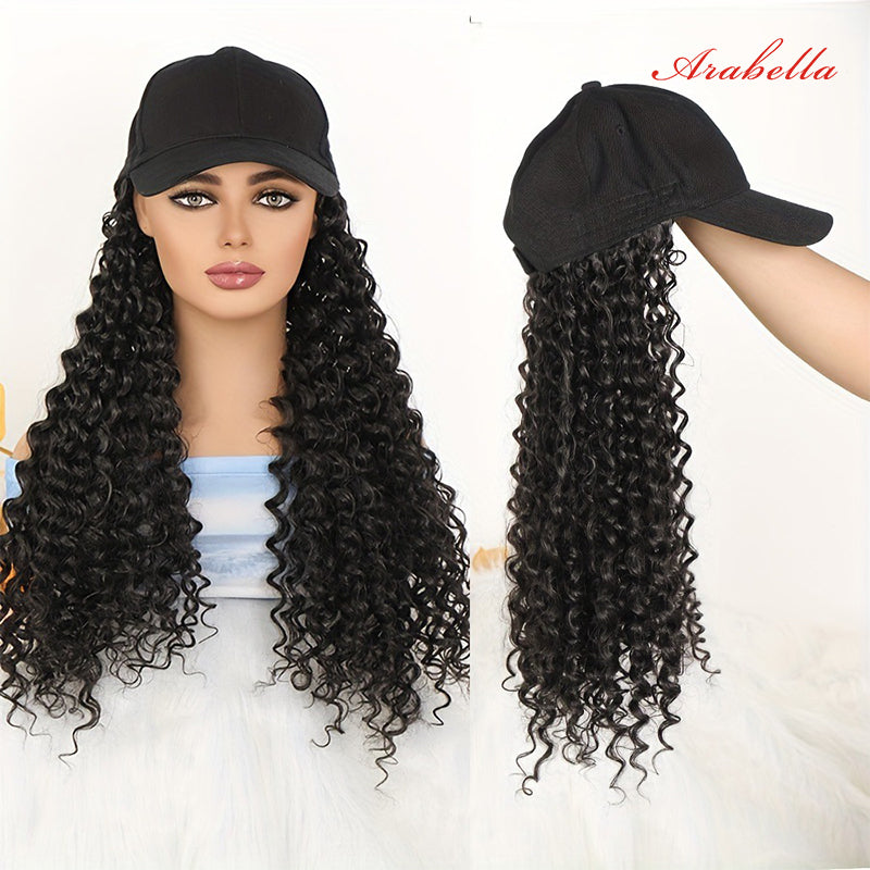 Arabella Hair Adjustable Wavy Baseball Cap with Natural Looking Black Curly Wig